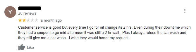 Bad service review screenshot